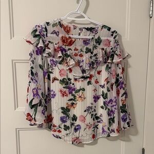 RW&CO. Floral Ruffle Blouse - White and Multicolor